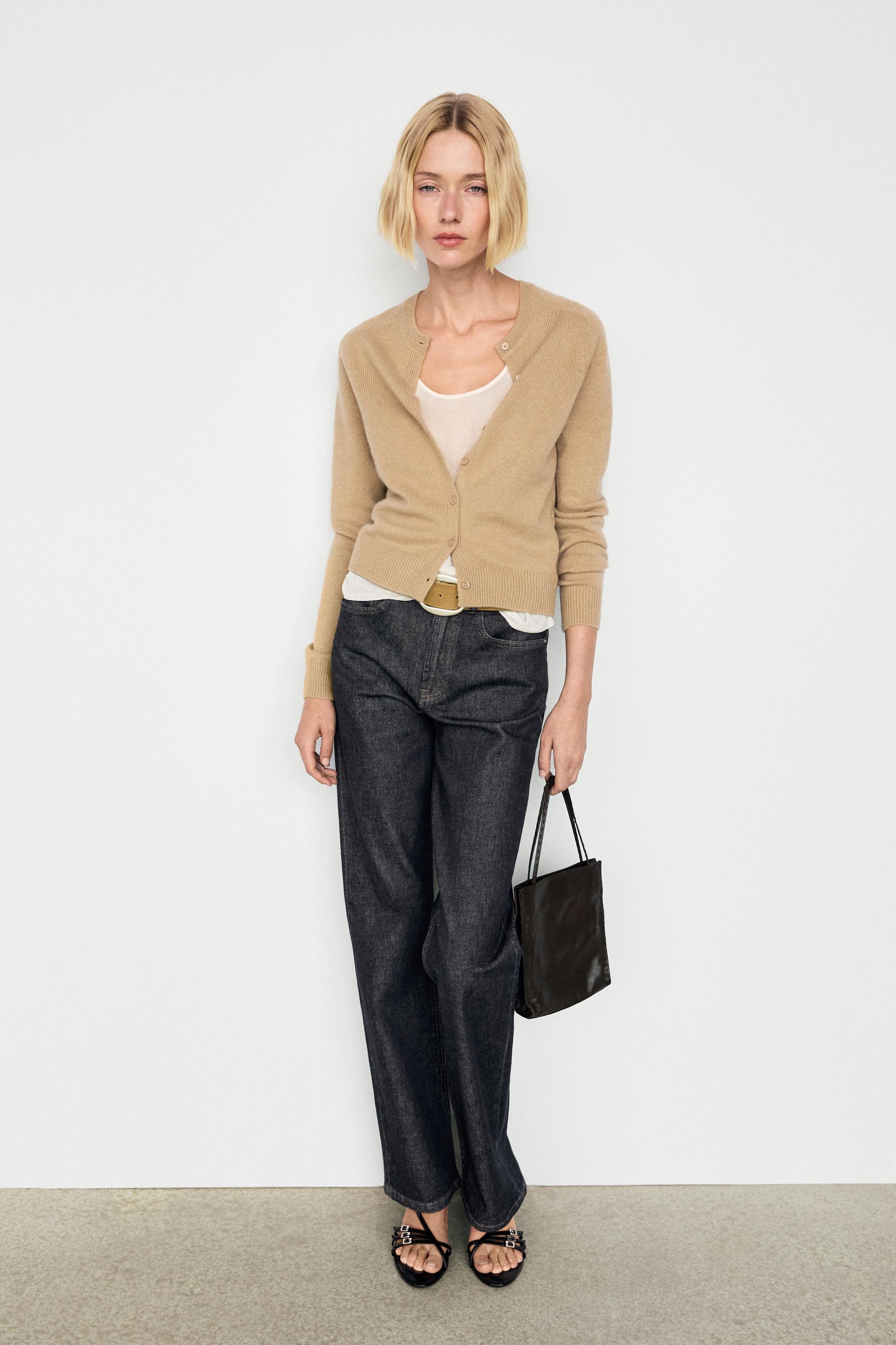 100% cashmere cropped knit cardigan